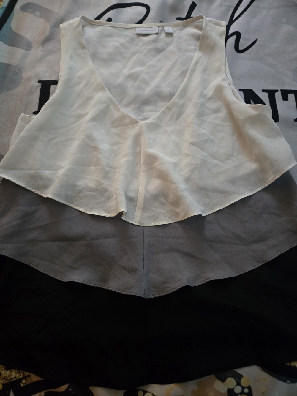 New York & Company Layered V-Neck Sleeveless Camisole in White and Gray